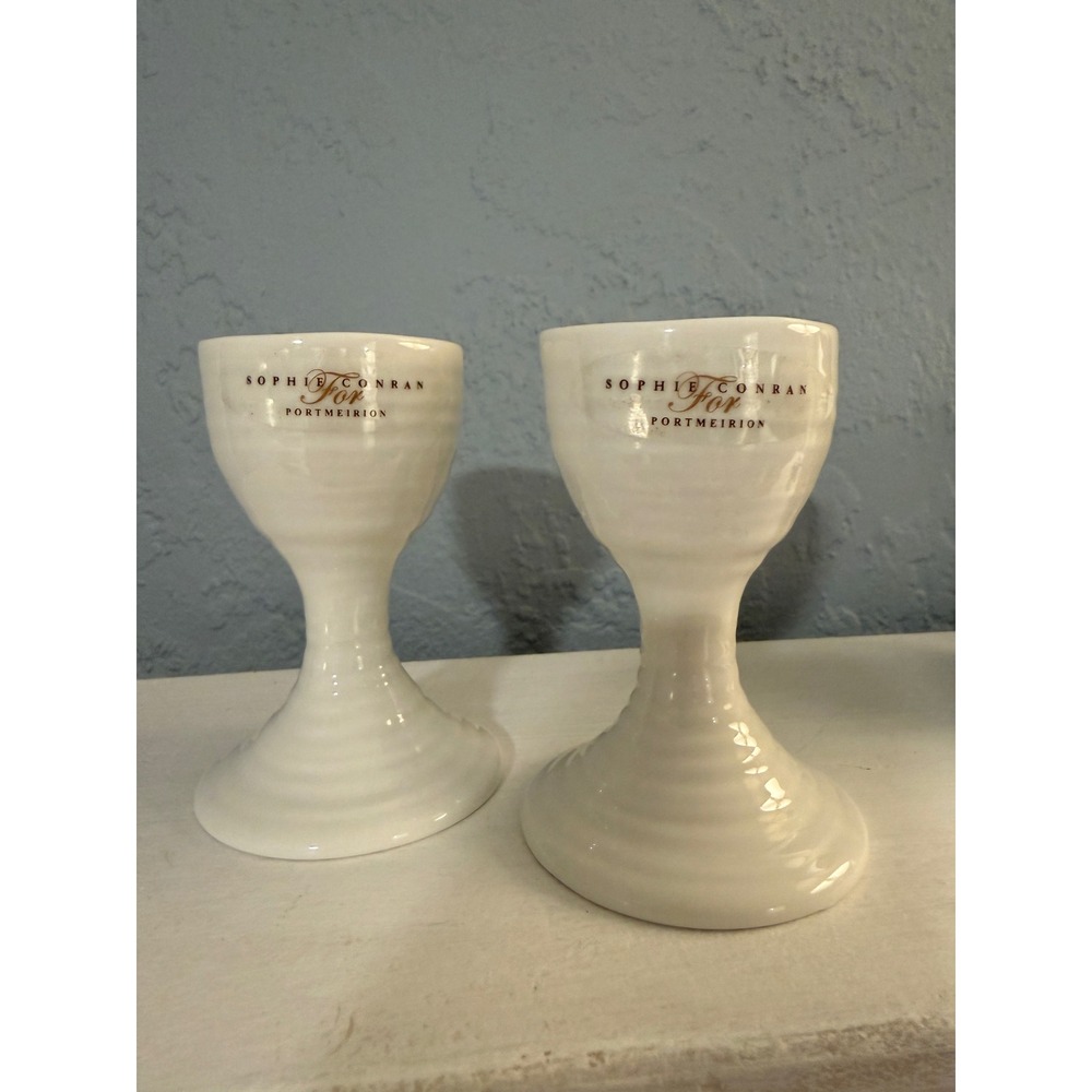 Sophie Conran for Portmeirion White Porcelain Ribbed Egg Cups Set of 2